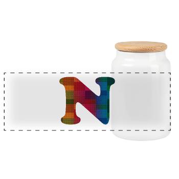 Letter N Vintage - Panoramic Cookie Jar with Wooden Lid - white - Front