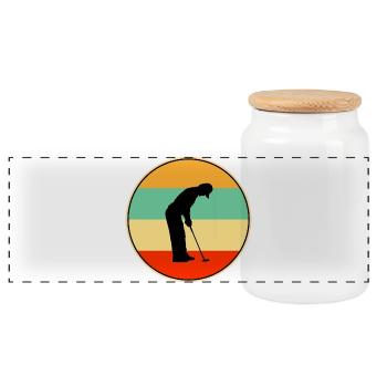 Silhouette rétro de golfeur Art vintage de sport au coucher de soleil - Boîte à biscuits avec couvercle en bois - blanc - Devant