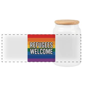 Refugees Welcome - Antifascist Merch - Panoramic Cookie Jar with Wooden Lid - white - Front