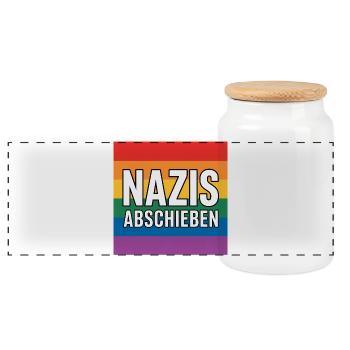 Nazis Abschieben - Antifa Tee - Panorama Keksdose mit Holzdeckel - Weiß - Vorne