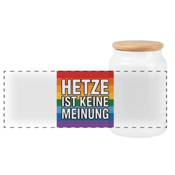Hetze ist keine Meinung - Antifa Tee - Panorama Keksdose mit Holzdeckel - Weiß - Vorne