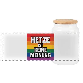 Hetze ist keine Meinung - Antifa Tee - Panorama Keksdose mit Holzdeckel - Weiß - Vorne
