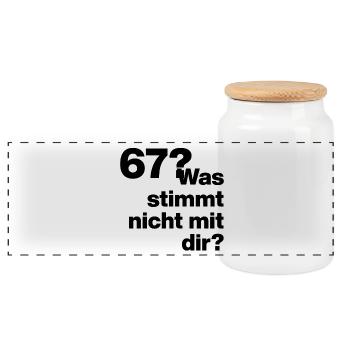  67?? SIX SEVEN! WAS STIMMT NICHT MIT DIR?! GEIL - Panorama Keksdose mit Holzdeckel - Weiß - Vorne