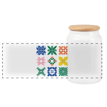 Œuvres colorées en mosaïque - Boîte à biscuits avec couvercle en bois - blanc - Devant