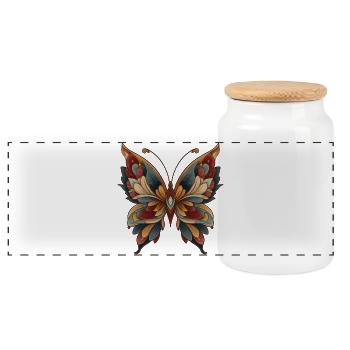 Butterflies - Panoramic Cookie Jar with Wooden Lid - white - Front