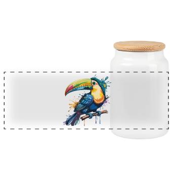 Explosion colorée de toucan - Boîte à biscuits avec couvercle en bois - blanc - Devant