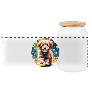 Aussiedoodle in the sunshine - Panoramic Cookie Jar with Wooden Lid - white - Front