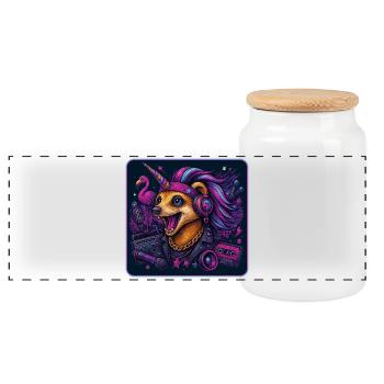 Erdmännchen Einhorn Party - Panorama Keksdose mit Holzdeckel - Weiß - Vorne