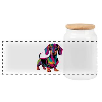 Colorful Geometric Dachshund Dog - Panoramic Cookie Jar with Wooden Lid - white - Front