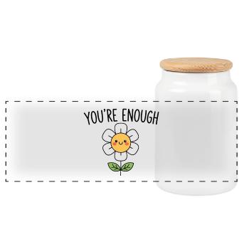 You're Enough – Positive Affirmation - Panoramic Cookie Jar with Wooden Lid - white - Front