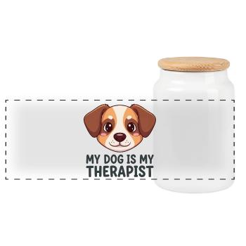 My Dog Is My Therapist – Hunde Liebe - Panoramic Cookie Jar with Wooden Lid - white - Front