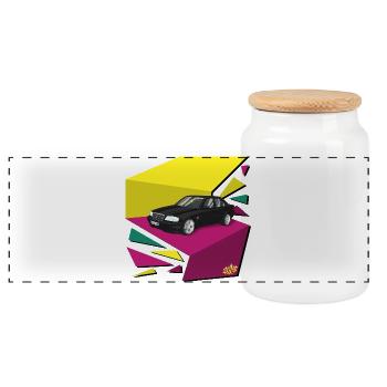Black Cart Neon Geometry - Panoramic Cookie Jar with Wooden Lid - white - Front