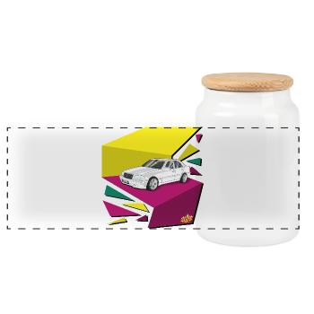 Retro Auto Neonflächen 80‘s - Panorama Keksdose mit Holzdeckel - Weiß - Vorne