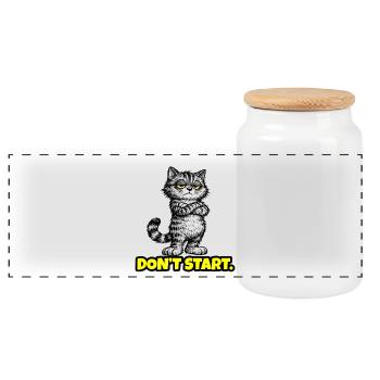 Don’t Start. – Grumpy Katze (Attitude) CAT - Panorama Keksdose mit Holzdeckel - Weiß - Vorne