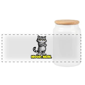 Mood: Nein. – Grumpy Katze (Chef Vibes) - Panorama Keksdose mit Holzdeckel - Weiß - Vorne