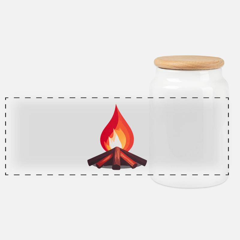 Campfire Flames Illustration - Panoramic Cookie Jar with Wooden Lid - white