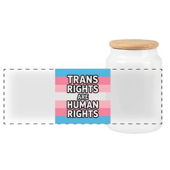 Trans-Rechte sind Menschenrechte – Pride Tee - Panorama Keksdose mit Holzdeckel - Weiß - Vorne