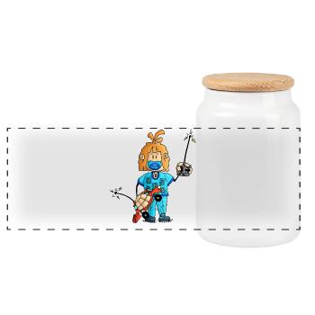 Ugo - the great remote control / - Panoramic Cookie Jar with Wooden Lid - white - Front