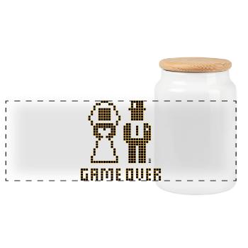 Game Over (Hochzeit JGA Brautpaar Pixel / 2C) - Panorama Keksdose mit Holzdeckel - Weiß - Vorne