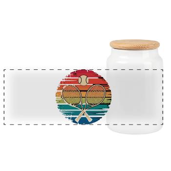 Retro tennis with crossed tennis rackets and - Panoramic Cookie Jar with Wooden Lid - white - Front