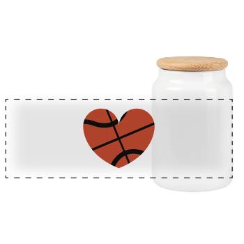 Basketballherz - Panorama Keksdose mit Holzdeckel - Weiß - Vorne