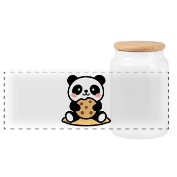 Panda kawaii gourmand - design mignon - Boîte à biscuits avec couvercle en bois - blanc - Devant