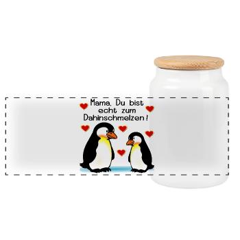 Mom Child Penguins Mother's Day - Panoramic Cookie Jar with Wooden Lid - white - Front