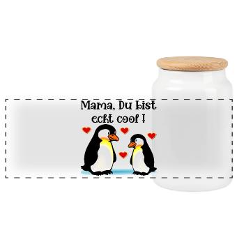 Komplimente Mama Muttertag Pinguine - Panorama Keksdose mit Holzdeckel - Weiß - Vorne