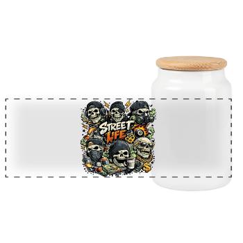 Vie de squelette de rue - Boîte à biscuits avec couvercle en bois - blanc - Devant