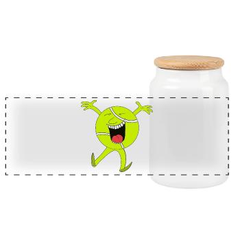 Lively Neon Tennis Ball Mascot - Panoramic Cookie Jar with Wooden Lid - white - Front