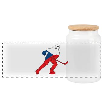 Joueur de hockey avec le drapeau tchèque - Boîte à biscuits avec couvercle en bois - blanc - Devant