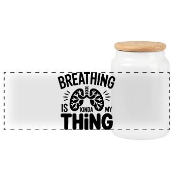 Respiratory therapist: Breathing is kinda my respiratory therapy - Panoramic Cookie Jar with Wooden Lid - white - Front