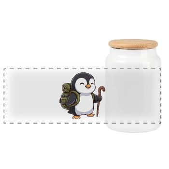 Niedliches Wandern, Pinguin-Vogel-Trekkingkunst - Panorama Keksdose mit Holzdeckel - Weiß - Vorne