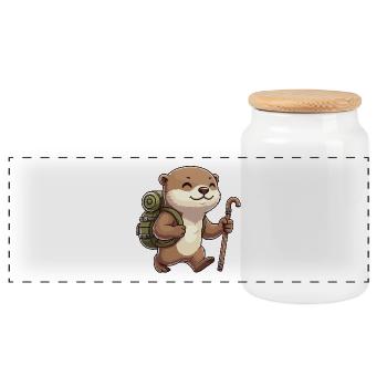 Niedliche Wander-Otter-Tier-Trekking-Kunst - Panorama Keksdose mit Holzdeckel - Weiß - Vorne