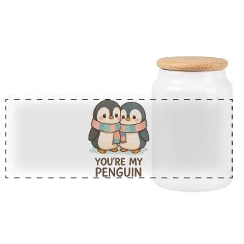 Des manchots amoureux dans la neige – Tu es mon pingouin - Boîte à biscuits avec couvercle en bois - blanc - Devant