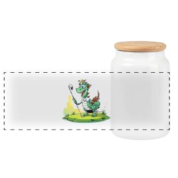 Dragon golfer on the green - Panoramic Cookie Jar with Wooden Lid - white - Front