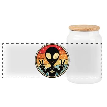 Autocollant rétro Alien Peace - Boîte à biscuits avec couvercle en bois - blanc - Devant