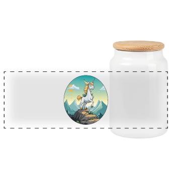 Unicorn on mountain top - Panoramic Cookie Jar with Wooden Lid - white - Front