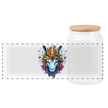 Kaleidoscopic unicorn portrait - Panoramic Cookie Jar with Wooden Lid - white - Front