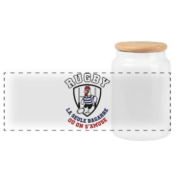 Coq Rugby Bouclier Stylisé - Boîte à biscuits avec couvercle en bois - blanc - Devant