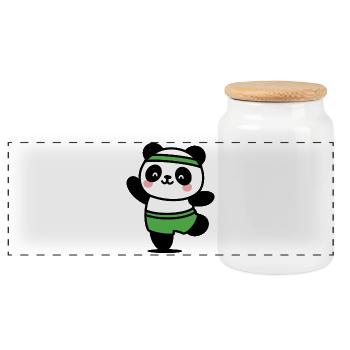 Panda sportif kawaii - fun et mignon - Boîte à biscuits avec couvercle en bois - blanc - Devant