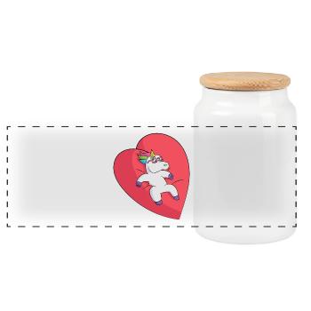 Unicorn on Heart Love - Panoramic Cookie Jar with Wooden Lid - white - Front