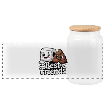 Meilleurs amis : papier toilette et caca - Boîte à biscuits avec couvercle en bois - blanc - Devant