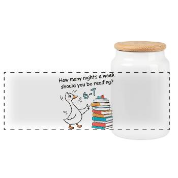 How many nights a week read 6-7 - Panoramic Cookie Jar with Wooden Lid - white - Front