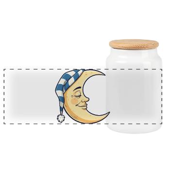 Mond mit Schlafmütze Cartoon - Panorama Keksdose mit Holzdeckel - Weiß - Vorne