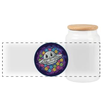 Cuddly UFO with star magic - Panoramic Cookie Jar with Wooden Lid - white - Front