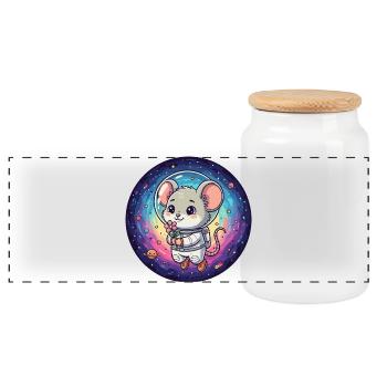 Maus im Astronautanzug mit Blume im All - Panorama Keksdose mit Holzdeckel - Weiß - Vorne