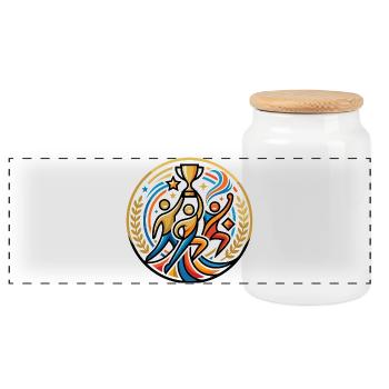 Team Team Victory Sports Competition Cup Winner - Panoramic Cookie Jar with Wooden Lid - white - Front
