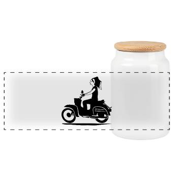 DELNJOSERBOWKA - MOPED - Panorama Keksdose mit Holzdeckel - Weiß - Vorne