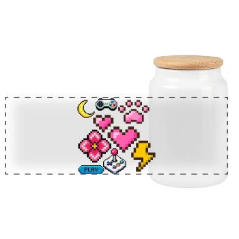 Pixel Game - Panoramic Cookie Jar with Wooden Lid - white - Front